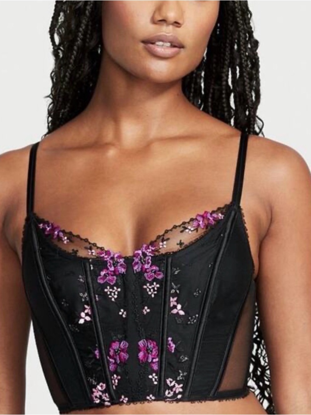 VICTORIAS SECRET BLACK AND PURPLE/PINK FLOWER CORSET TOP